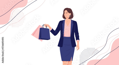 Illustration of a woman holding shopping bags, representing lifestyle and consumerism