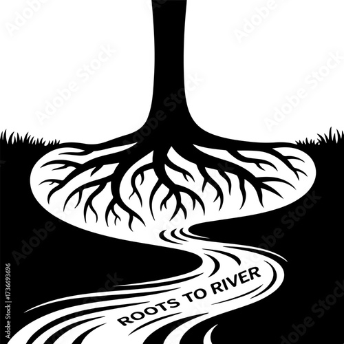 Roots to River Graphic Illustration with Tree and Water Flow