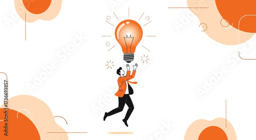 Innovative Design Of A Person Attempting To Acquire An Idea With An Orange Bulb