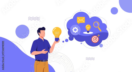 Innovative Thinking of Man Holding Lightbulb, Creativity and Strategic Thinking