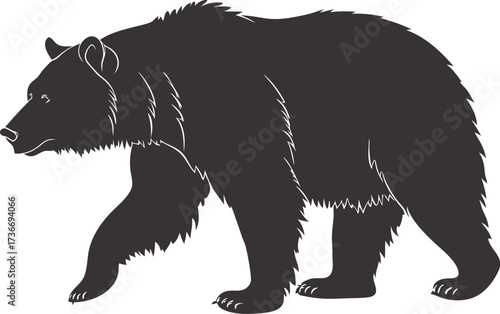 Clean Simple Silhouette of a Grizzly Bear in Profile No Shadows or Highlights Black on White