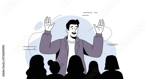 Inspiring Speaker Addressing Audience Enthusiasm In Front Of A Crowd, With a Positive Vibe