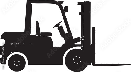 Dotted Line Forklift Silhouettes Industrial Warehouse Blueprint Style Vector Icon