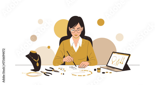 Jewelry Designer Crafting Exquisite Necklaces And Earrings On A Light-Colored Background