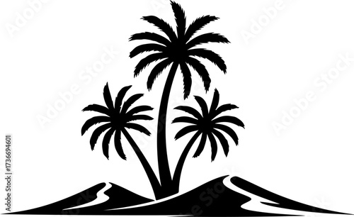Striking Black Silhouette of a Desert Scene with Palm Trees Under a Clear Sky