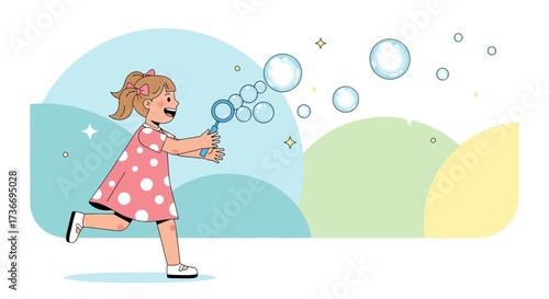 Joyful Bubbles: Young Girl Blowing Bubbles and Playing Outdoors with Delightful Colors