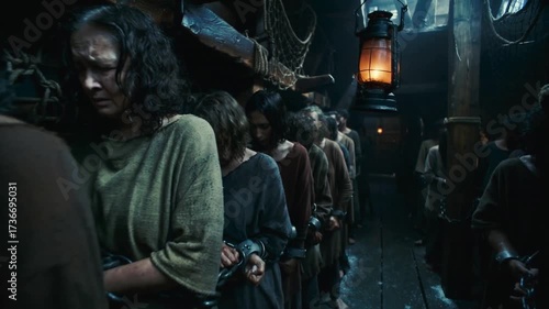 A group of people are standing in a dark room
