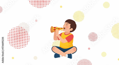 Joyful Child Biting Pizza Slice, Representing Dietary Delights and Childhood Pleasure