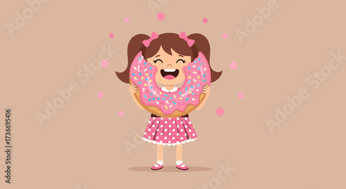 Joyful Child Embracing Delicious Donut With Sprinkles: A Sweet Moment