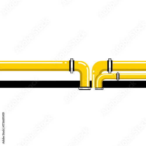 Oil pipeline icon on transparent background, yellow industrial pipes, vector illustration