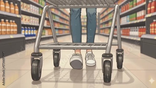 A person is pushing a shopping cart in a store