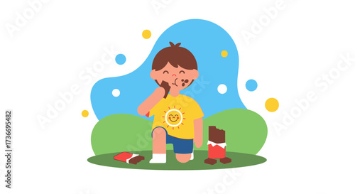 Joyful Child Enjoying Chocolate Treat in a Sunny Illustration with a Delightful Presentation