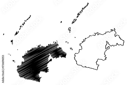 Western Division (Republic of Fiji, Melanesia) map vector illustration, scribble sketch Viti Levu, Yasawa, Viwa and Mamanuca Islands map