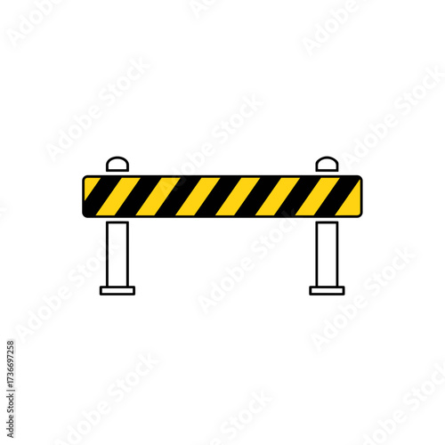 Road barrier icon on transparent background, yellow and black caution sign, vector illustration