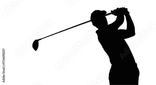 Dynamic golfer silhouette swinging club with power, perfect for sports branding and athletic designs