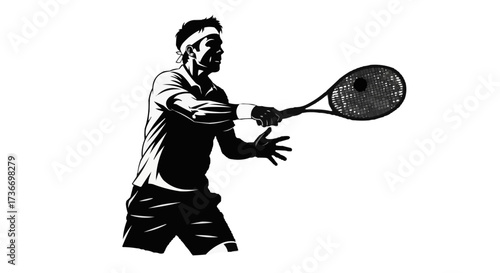 Dynamic tennis player striking ball with racket with energy and power, a strong athletic design