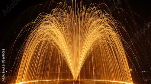 Elegant Golden Fountain Streams at Night