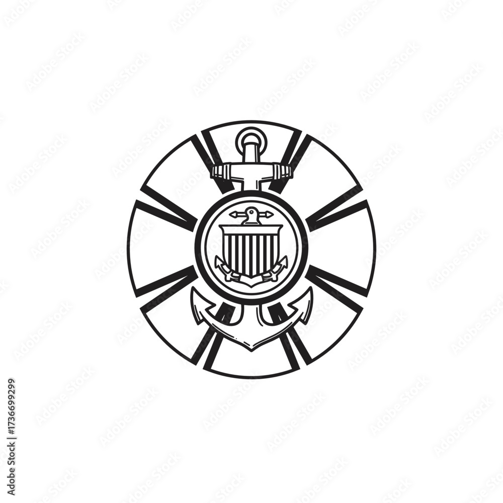 Obraz premium Anchored Cross emblem design in monochromatic style with marine elements