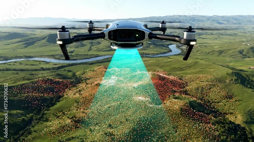 Wallpaper Mural Drone Lidar Scanning Over Landscape Creating 3D Map Torontodigital.ca