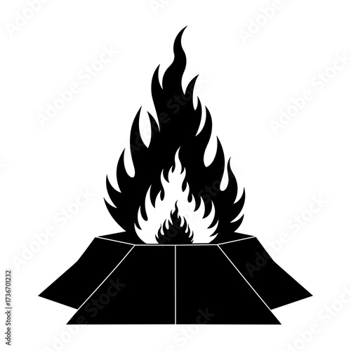 Black silhouette of an eternal flame burning in a bowl Concept of icon  