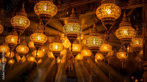 Ornate Glowing Lanterns Casting Warm Light and Intricate Patterns