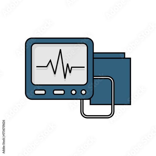 Healthcare and medical diagnostics icon set featuring an MRI scanner, sphygmomanometer, and prescription drug bottles for various health concepts