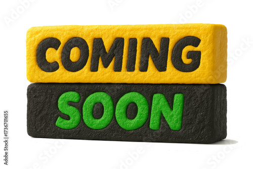 Illustration of coming soon message isolated on transparent background, announcement of new product