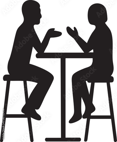 Two People Talking at Bar Table Informal Networking Silhouettes Vector