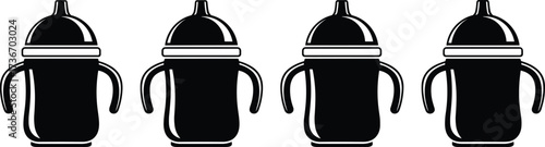 "Baby Sippy Cup Vector Set – Twin-Handled Spill-Proof Design for Feeding, Childcare, Parenting, Product Illustration, and Educational Themes"