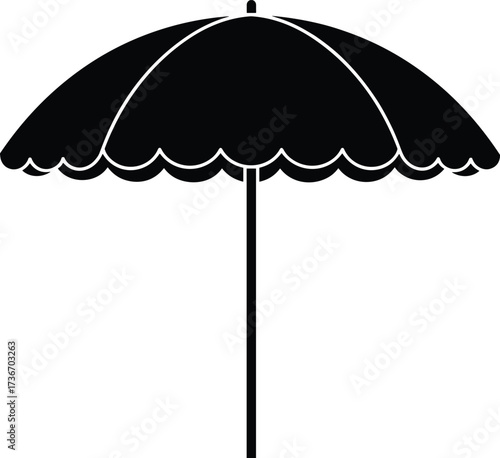 Beach Umbrella Silhouette Vector – Scalloped Canopy with Pole for Summer, Shade, Vacation, Leisure, and Outdoor Design Themes