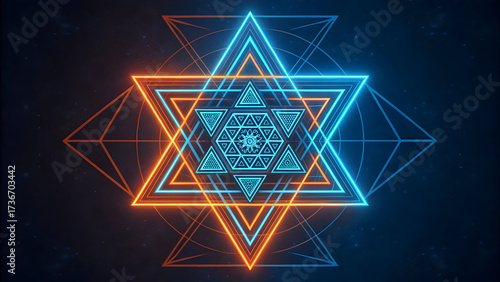 Glowing Neon Geometric Star of David Sacred Geometry Abstract Background image