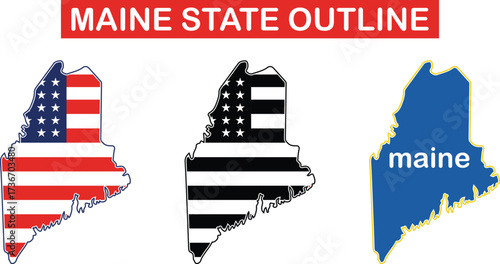Maine state map outline and flag