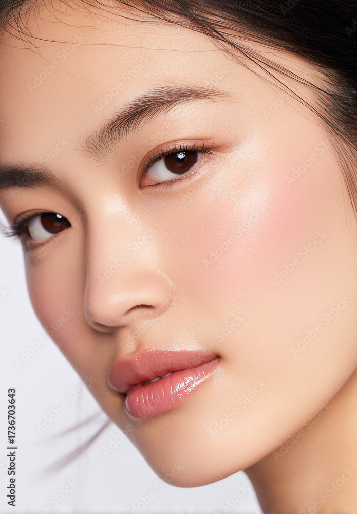 Fototapeta premium Asian woman with flawless skin and natural makeup portrait 
