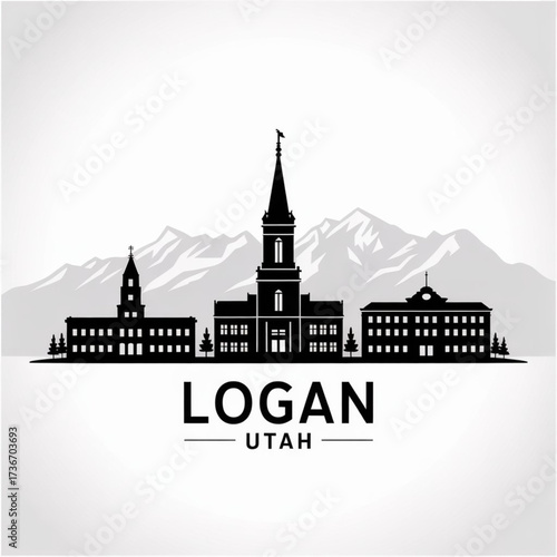 ‎Logan Utah Skyline Silhouette — A Scenic and Academic Mountain Valley City Vector Illustration