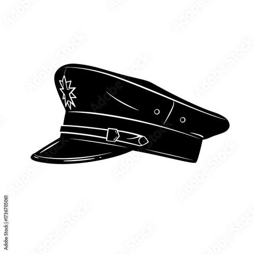 Police cap illustration in black and white on a simple background  