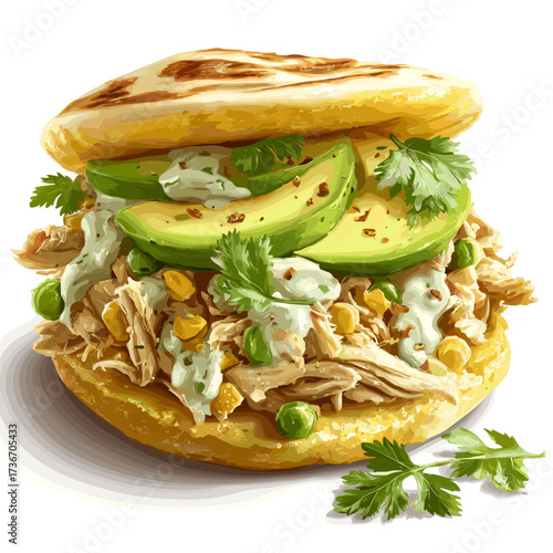 Arepa Reina Pepiada with Chicken, Avocado and CreamySalad