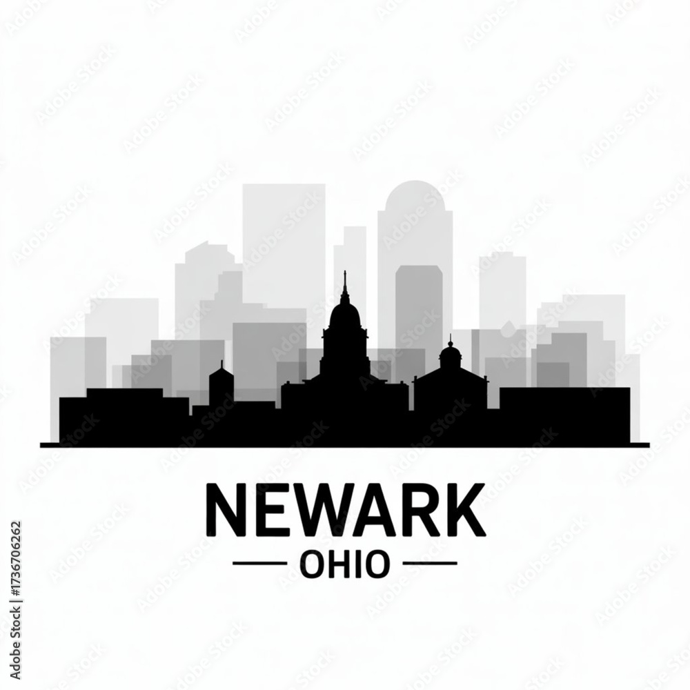Fototapeta premium Newark Ohio Skyline Silhouette — Historic Courthouse Square City Vector Illustration