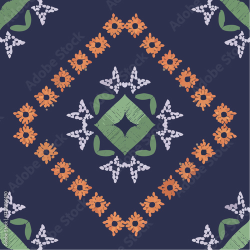 himachali diamond lattice floral repeat for artisanal home decor and apparel