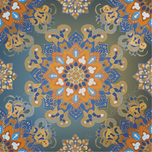 chamba rumal floral medallion and vine repeat for heirloom textile and giftware