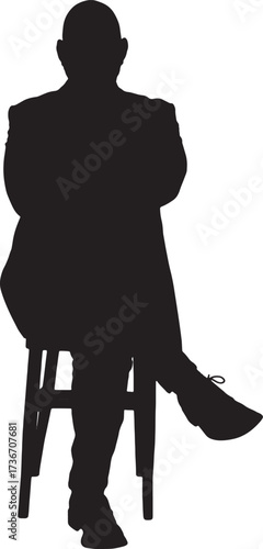 vector,silhouette o front view of a man sitting on chair cross legged and arms crossed