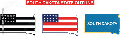 South Dakota state map outline and flag icon
