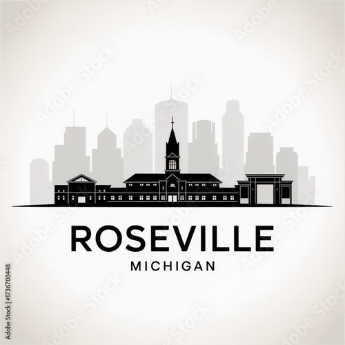 ‎Roseville Michigan Skyline Silhouette — A Detroit Suburban City Vector Illustration