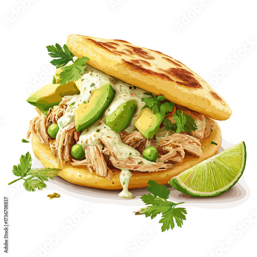 Arepa Reina Pepiada with Chicken, Avocado and CreamySalad