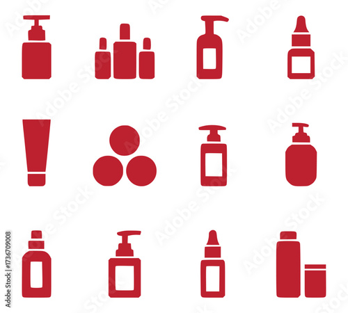 Collection of Red Cosmetic and Skincare Product Icons