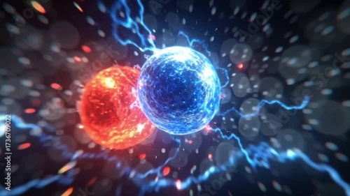Abstract Energy Collision – Blue and Red Particles in Motion
