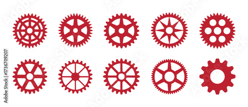 Collection of Red Gears and Cogs on a White Background