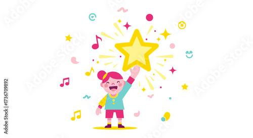 Joyful Child Reaching For A Star Symbolizing Achievement And Celebration