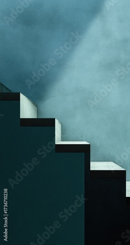 Teal steps ascend against a muted backdrop