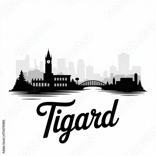 ‎Tigard Oregon Skyline Silhouette — A Thriving Suburban City in the Portland Metro Vector Illustration