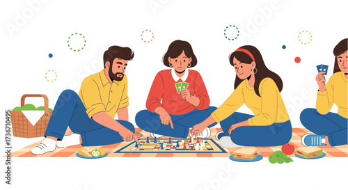 Joyful Friends Playing Games And Enjoying Lunch Together On A Sunny Afternoon